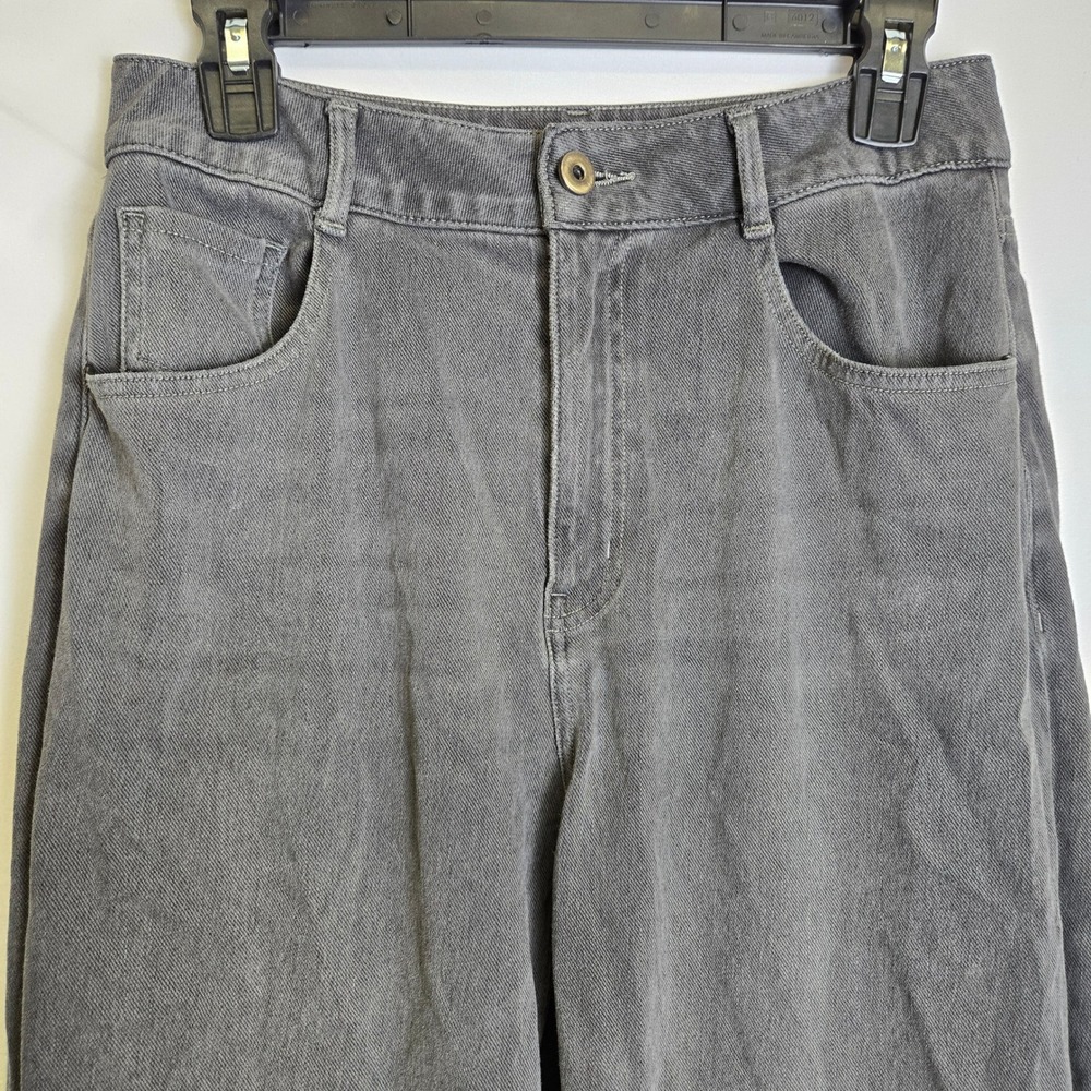 Halara Flex High Waisted Pockets Rolled Hem Wide Leg Washed Casual Jeans Gray M - Picture 6 of 10